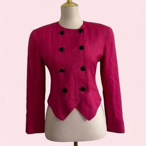 Vintage Michelle Stuart Hot Pink Double Breasted Blazer Black Buttons Size S